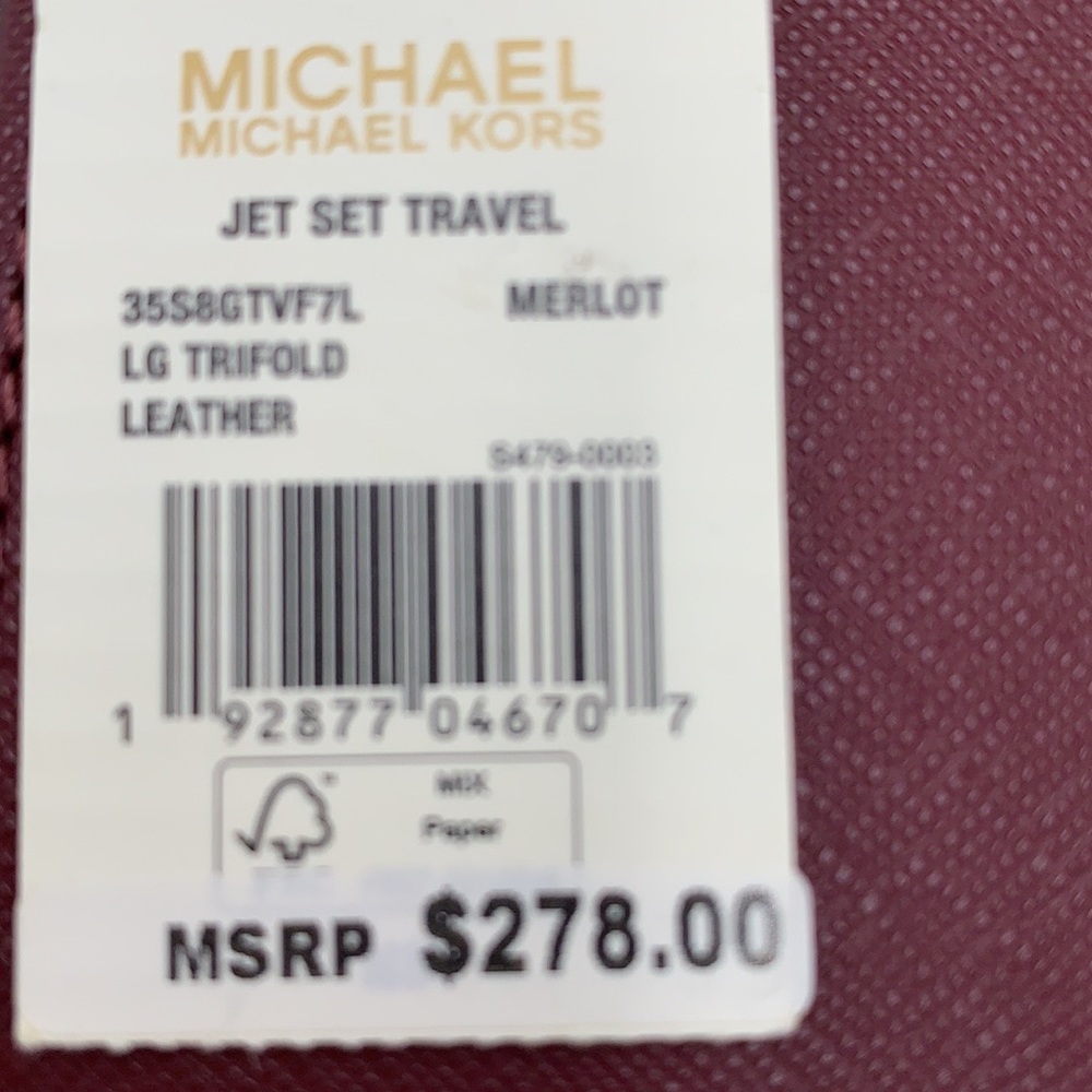 MICHAEL KORS JET SET TRAVEL LG TRIFOLD MERLOT - Picture 13 of 16
